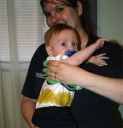 <p>Christian made a mess all over his onesie. It is not mustard.</p>