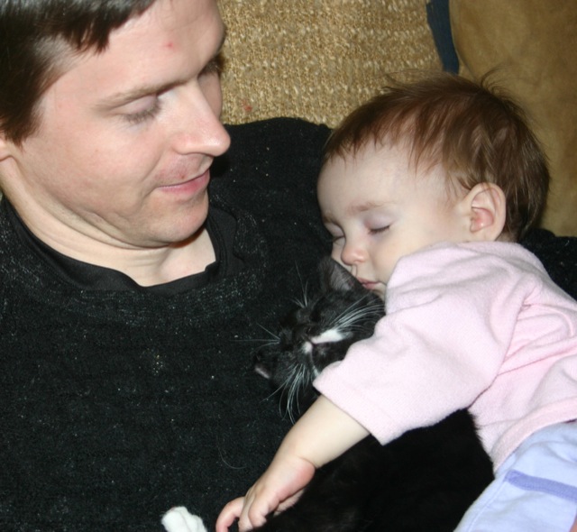 Abby and Jack asleep on Daddy